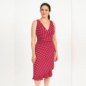 Donna Ricco 100% Silk Polka Dot Red Asymmetrical Sundress Sz 6